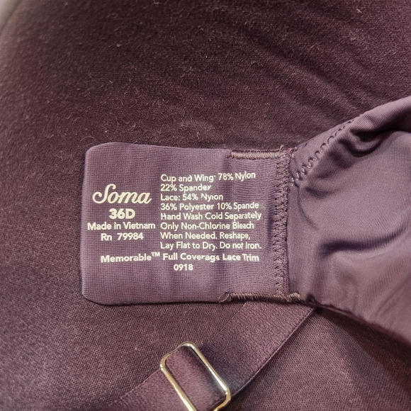 Soma Memorable Full Coverage Lace Trim Bra Size 36 D - Picture 5 of 6